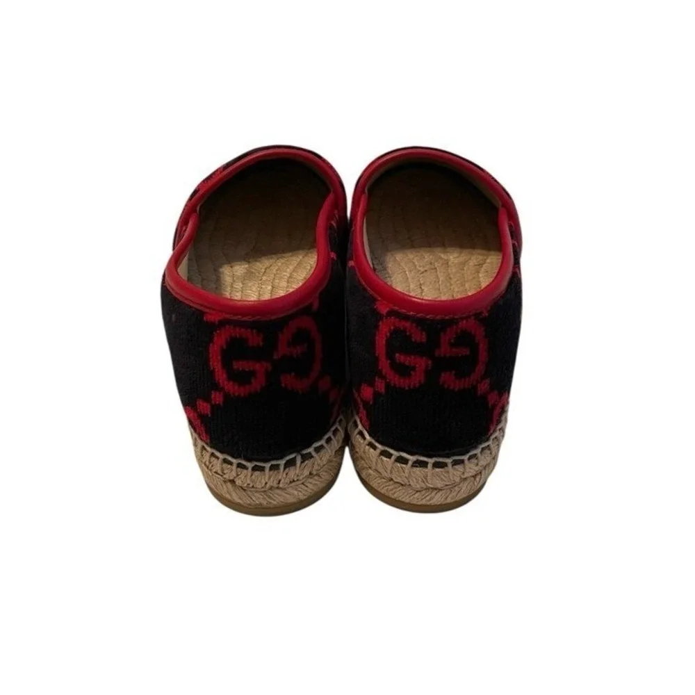 Gucci Women's GG Velvet Blue Red Logo Jute Espadrille Flats Size IT 39 (US 9)